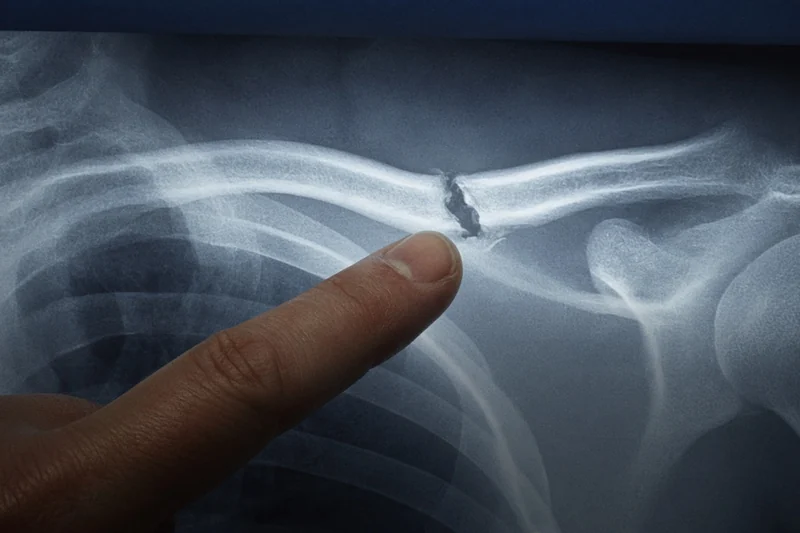 Radiografía de clavícula: un dedo señala la fractura